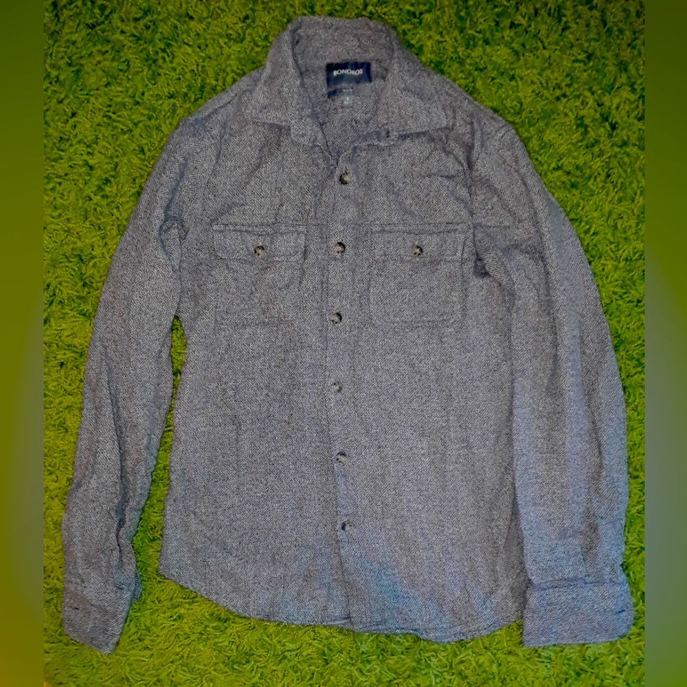 Men's Bonobos Shirt Small Slim White/Black Melange Textured